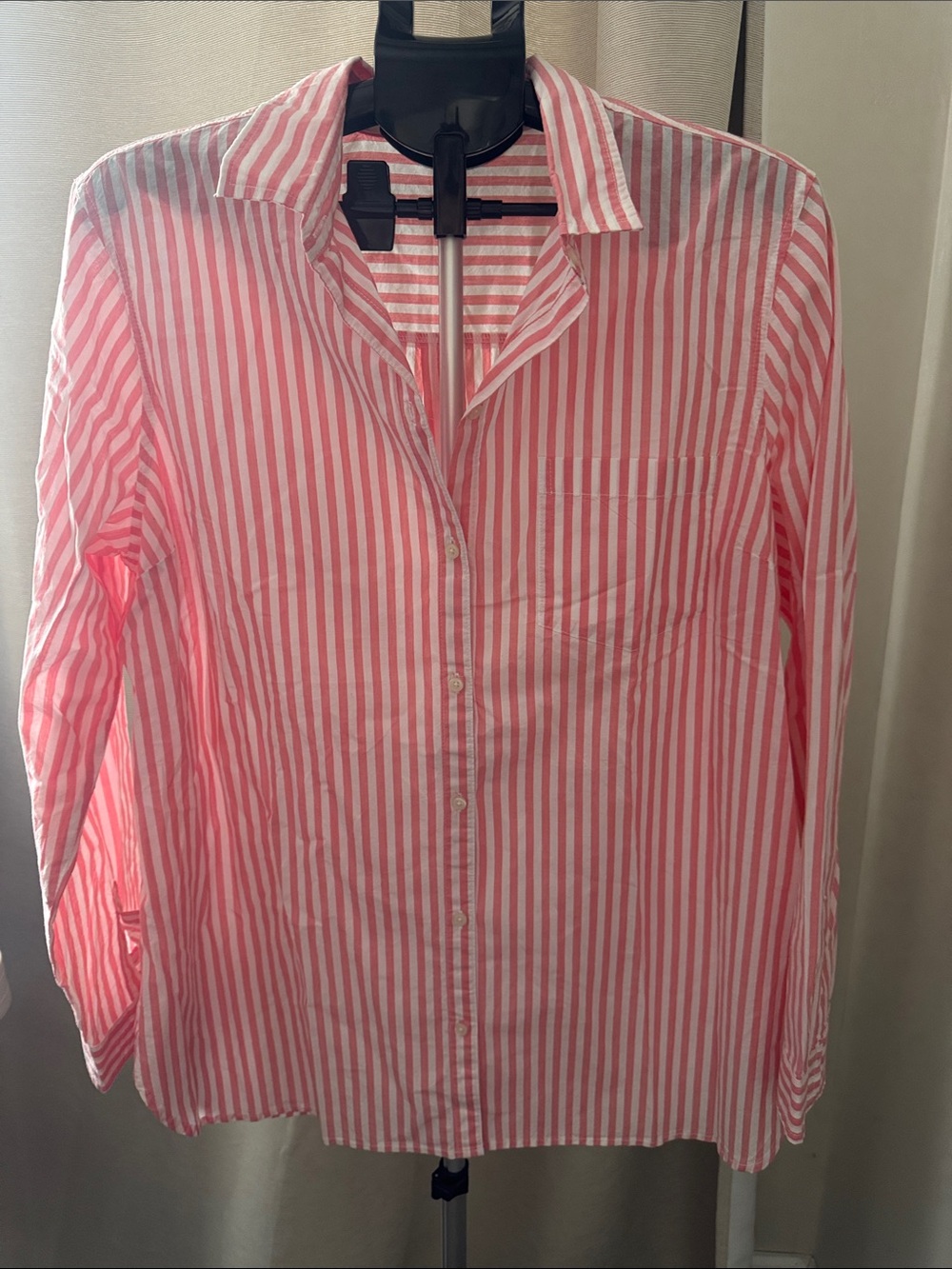 Pink and White Striped Button-Up Shirt